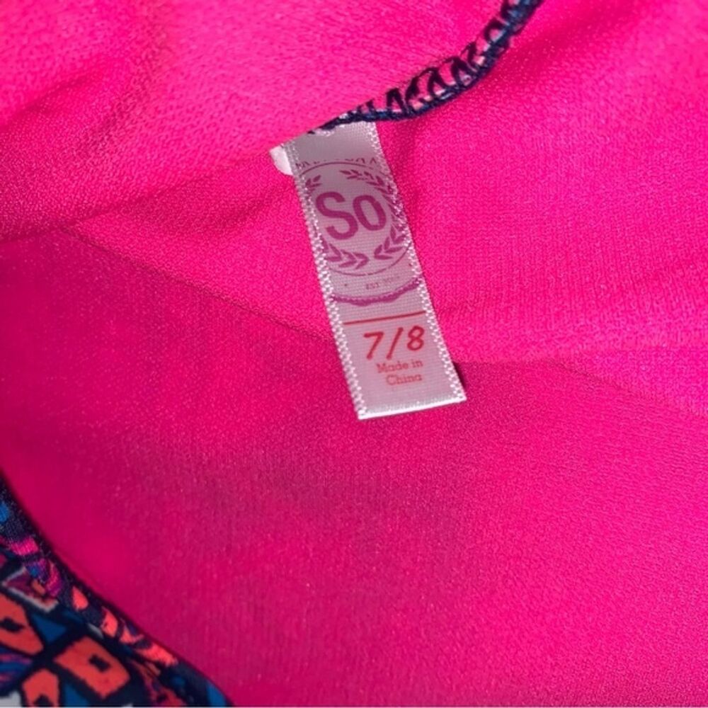 Neon Hot Pink Tribal Bathing Suit One Piece Swimsuit Girls 7-8 Swim Beach Pool - Picture 6 of 7